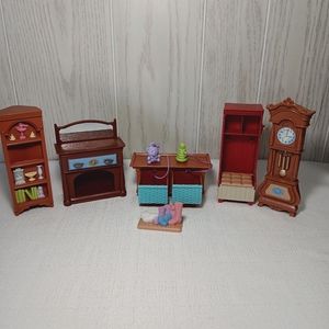 Loving family living room furniture lot of 6 clock shelve dresser.